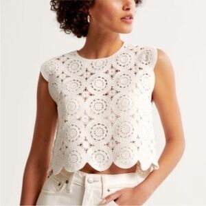 Abercrombie & Fitch Crochet-Style Mosaic Tile Shell Top White Women's Top